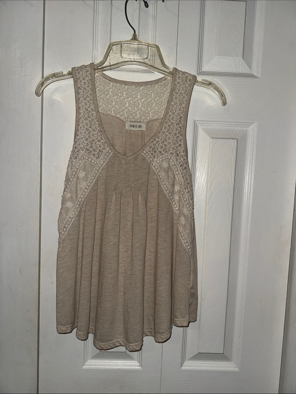 Taylor & Sage Beige Crochet-Trim Tank Top